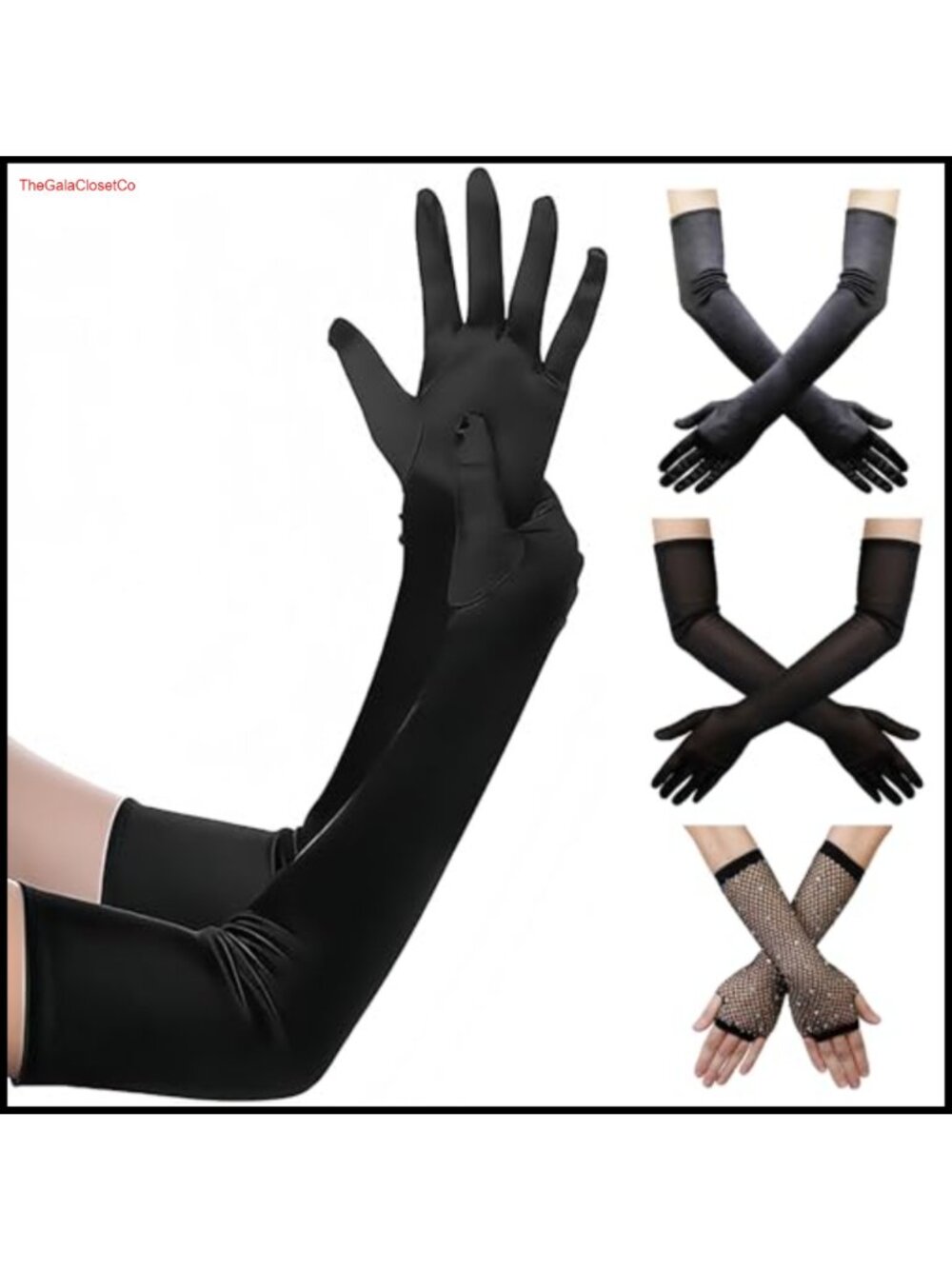 Long Satin Mesh Fishnet Gloves Set Cosplay Costume Party One Size